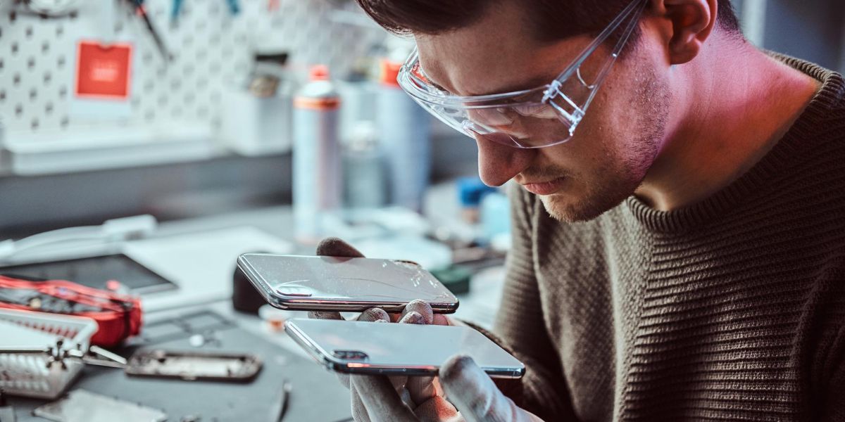 A person analyze iphone and samsung phone repair